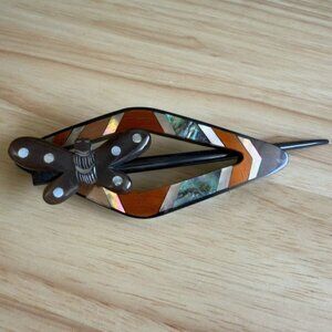 Vintage Butterfly Barrette & Pick With Abalone Inlay